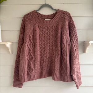 Lucky Brand Women's Mixed Cable Knit Crewneck Sweater Dusty Rose Size XL NWT